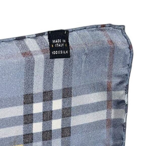 BURBERRYS PRORSUM Logo Blue x Brown Silk Scarf - Picture 11 of 16
